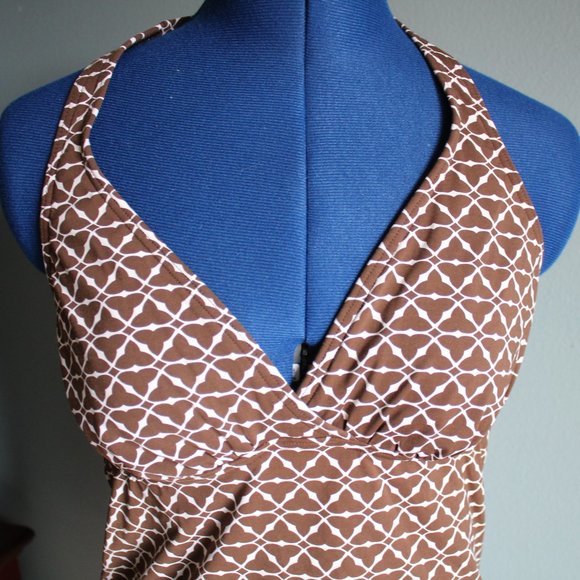 Lands End Tankini Halter Top Swimsuit Brown/White  ~6~🌻 - Picture 2 of 6